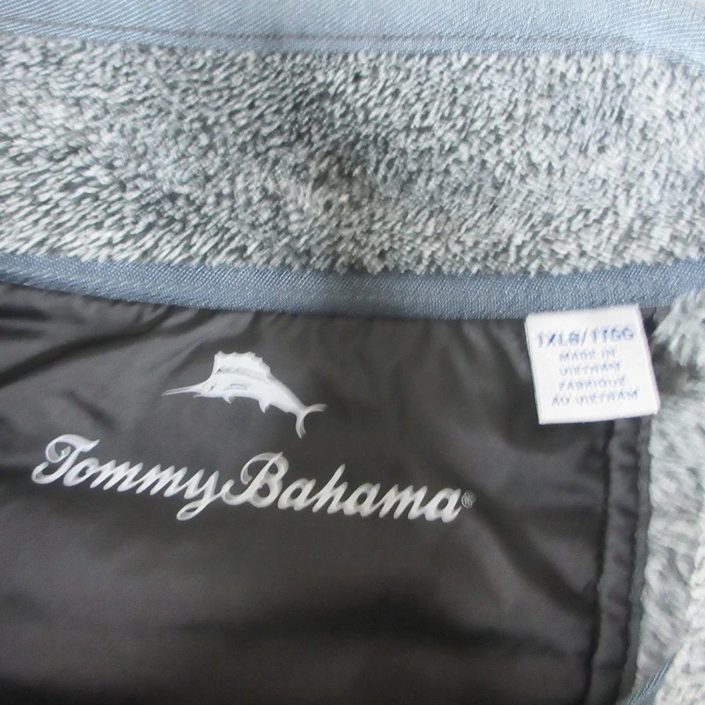 Tommy Bahama Sweater Mens Big 1X Gray Fleece 1/4 Zip Mock Neck Pullover Pockets